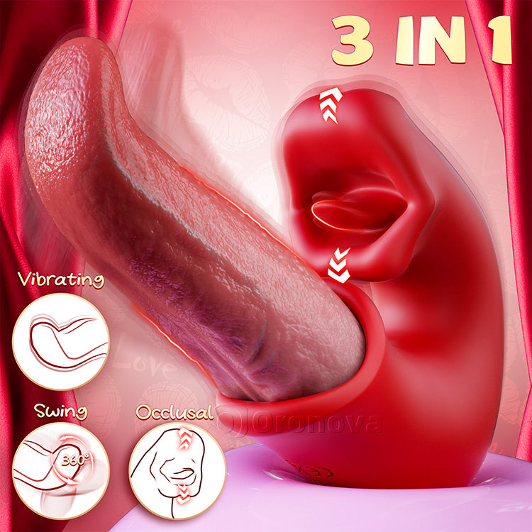3-in-1 ディルド バイブレーター – Gスポット、クリトリス、舌のアクション付きローズトイ